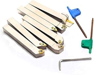 OSCARBIDE 1/2" Shank Indexable Lathe Turning Tool Holder CNC Heavy-Duty Carbide Nickel Plated Lathe Bit Set for Turning Grooving Threading Cut Off Holders Set, Tin Coated Carbide Inserts,7 Pieces