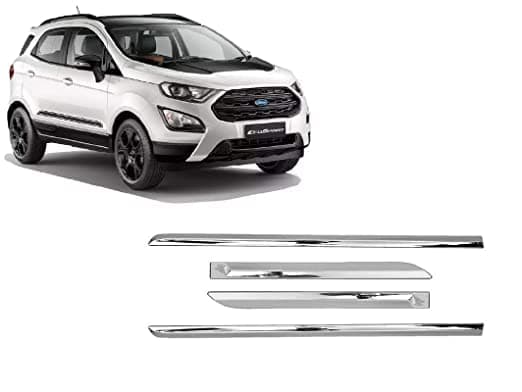 ORISTO Side Beading Full Chrome Car Side Cladding Door Protector Beading Protective Garnish Moulding Compatible with Ford Ecosport (Set of 4 Pcs, Silver)