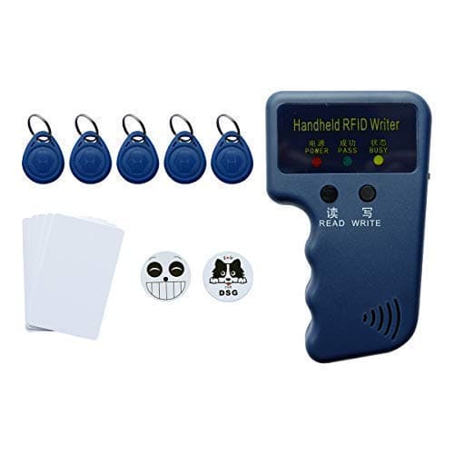 RFID 125KHz Reader Writer - RFID Copier EM4100 Reader Keyfob Duplicator Compatible with Proximity Card Including Key-fob 5pcs 3M Sticker 2pcs Blank Card 5pcs