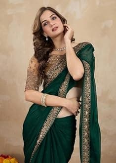 TRENDMALLS Women's Chiffon Embroidered Sequence Border Saree with Blouse Piece