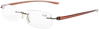 Eyekepper Small Lenes Rimless Reading Glasses Women - Frameless Reader Eyeglasses for Men Reading with Brown Arms +3.00