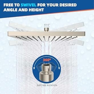 Hibbent Thickness Metal Rain Shower Head, 10'' High Pressure Rainfall Shower Head, Square Bathroom Waterfall Shower Heads, High Flow Fixed Showerheads with Adjustable Brass Ball Joint, Brushed Nickel