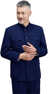 Men's Zhongshan China Style Jacket Solid Color Single Breasted Lapel Casual Long-Sleeved Coat