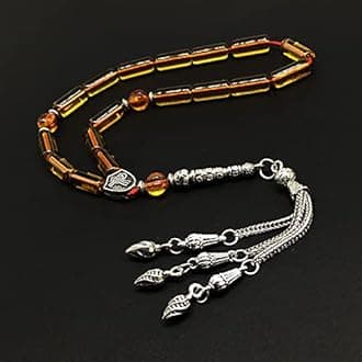 Honey Color Column Glass Prayer Beads, Worry Beads, Tesbih, Tasbih, Tasbeeh, Misbaha, Masbaha, Sebha, Rosary (15 x 6mm 17 beads)