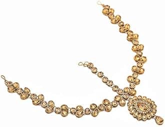 Handicraft Kottage Latest Hair Jewelry Traditional White Pearl Stone Maang Tikka Jewellery | Chain Mathapatti | Bridal tika Jewellery Set for Women & Girls | Maang Tikka for Women