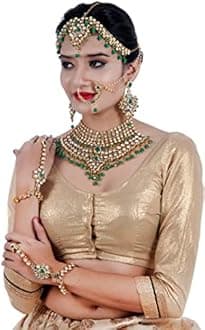 Lucky Jewellery Wedding Designer Gold Plated Dulhan Choker Bridal Set with sheeshpatti for Girls & Women (2475-L1ZS-KD124-), Adjustable, Copper, No Gemstone
