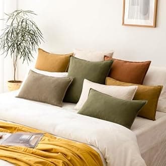 Foindtower Pack of 2, Decorative Linen Soild Throw Pillow Covers Soft Accent Cushion Case Boho Farmhouse Pillowcase for Couch Sofa Bedroom Living Room Home Decor 22 x 22 Inch Light Brown