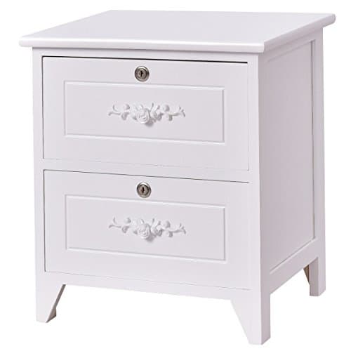 Solid Wood Elegant Night Stand W/2 Locking Drawers Storage Shelf End Table Vintage White