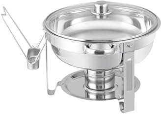 Chafing Dish Buffet Set 5 QT Stainless Steel Chafing Dishes Round Buffet Food Warmer Chafers Set for Parties Catering Event with Glass Lid, Lid Holder 10 packs