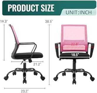 Desk Chair Mesh Office Chair Ergonomic Computer Chair Executive Lumbar Support Adjustable Stool Rolling Swivel Chair,Pink