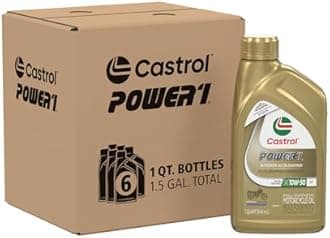 Castrol 06114 Power1 10W-50 Synthetic 4T Motorcycle Oil (1 Quart Bottle) - Pack of 6