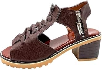 Libiyi Sandals, Libiyi Women's Comfy Orthotic Sandals, Libiyi Peep Toe Hollow Weave Fish Mouth Zipper Chunky Heel Sandals