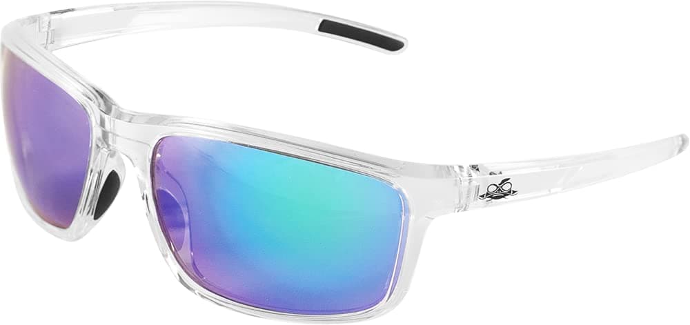 Bullhead Safety Eyewear Pompano Glasses - Anti-Fog, Lightweight, Impact/Scratch Resistant, UV Blocking Sunglasses for Cycling, Fishing, Driving, Green Mirror/Clear