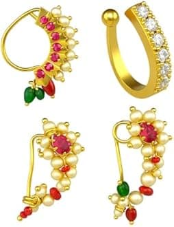 VAMA FASHIONS Maharashtrian Marathi Nath without piercing Mukuthi Nathiya nose pin ring for women.