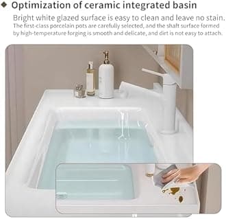 ZGNBSD Bathroom Vanity with Sink - Stylish Bathroom Single Sink Cabinet, Modern Floating Vanity & Intelligent Fog-Free Mirror Cabinet | Solid Wood Material (White, 40")