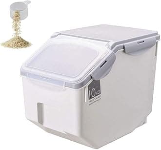 FURN ASPIRE Rice Storage Container, Large Rice Dispenser Airtight Food Rice Bin Household Sealed Cereal Grain Organizer With Lids For Storing Rice, Flour, Dry Fruit And More, Plastic, Pack Of 1,White