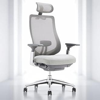 COLAMY Ergonomic Mesh Office Chair, High Back Computer Executive Desk Chair with Adjustable Headrest and 4D Arms, Slide Seat, Tilt Lock, Aluminum Base, Light Grey
