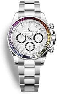 Pagani Design PD1644 Men’s Quartz Chronograph Watch VK63 Movement, Sapphire Crystal, Rainbow Bezel, Stainless Steel, 100M Water Resistant Sports Wristwatch