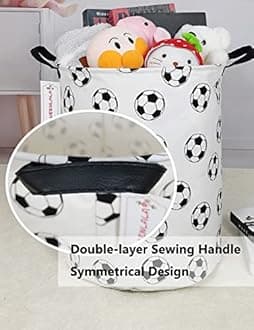 QUEENLALA Large Storage Basket,Laundry Hamper/Bathroom/Home Decor/Collapsible Round Storage Bin,Boys and Girls Hamper/Boxes/Clothing（Round-Football）