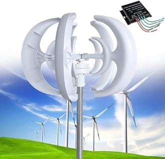12000W Wind Turbine Generator, 12V/24V/48V 5 Blades Vertical Wind Turbine Kit, 3 Phase AC Generator, Low Wind Speed Starting Wind Power Generator with Controller for Home, Boat, Camping,White-12V
