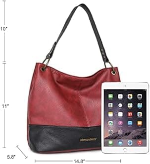 Montana West Fashion Tote Bag with Zipper Large Leather Purses and Handbags for Women Top Handle Shoulder Satchel Hobo Bags, Red, Large