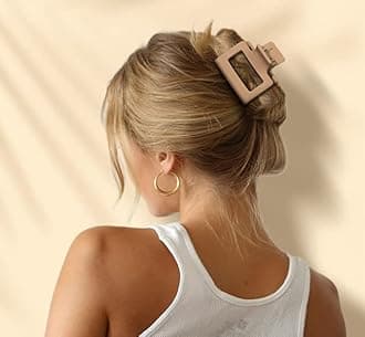 Medium Claw Hair Clips for Women Girls, Matte 2" Rectangle & 1.6" Double Row Teeth Small Hair Claw Clips for Thin/Medium Fine Hair, Jaw Clips Nonslip Clips (White, Khaki, Brown, Black)