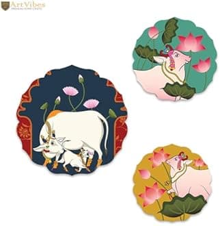 Artvibes Pichwai Designer Art Wooden Wall Hanging Decor | Decorative Hanging Item for Living Room | Office | Gift | Modern Wall Decoration Accessories for Home | Door Hanging Painting Item (WH_8814NN)