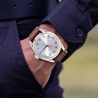 WOCCI 19mm Old-fashioned Watch Band for Men, Top Grain Leather, Black Matte Buckle (Pecan Brown)