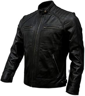 Mens Genuine Leather Biker Jacket Black | Vintage Brown Distressed Lambskin Motorcycle Jackets for Men
