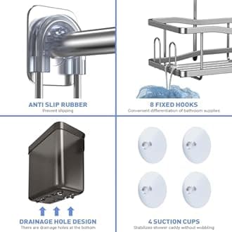 Hanging Shower Caddy Bathroom Organizer: Rustproof Shower Shelf Racks Over Shower Head - No Drilling Inside Bath Shower Rack Shelves Over Showerhead for Shampoo with Soap Holder Silver