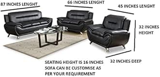 Fabrique Visionary 3+2+1 Leatherette 6 Seater Sectional Sofa Set | Luxurious & Comfortable Furniture for Home Office & Living Room | 4 Year Warranty | Easy to Move with Stainless Steel Legs | White