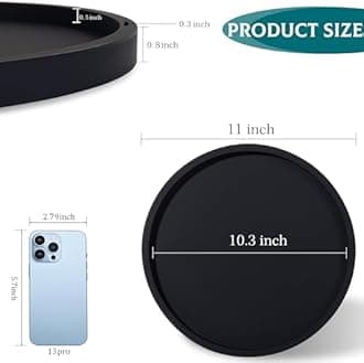Silicone Bathroom Tray Round Vanity Tray Decorative Soap Holder Kitchen Countertop Organizer Coffee Table Decor for Candle, Perfume, Plant, 11 Inch, Black