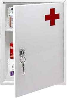 BARGAINS-GALORE First Aid Medical Cabinet - Use at Home, Office, School, Lab, Medicine Kit | Wall Mounted With Fixings Included | Child Proof & Comes With 2 Keys