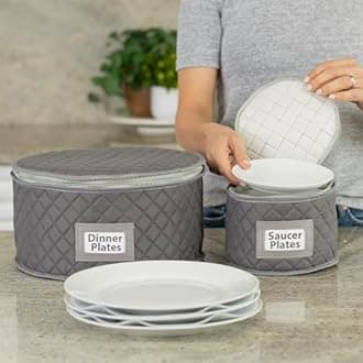 China Storage Case - Dinner Plate Quilted Case - 12 inches diameter x 7 inches height - Gray - Includes 12 Felt Separators