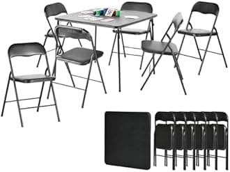 Homy Casa Folding Card Table – 33.9 Inch Square Metal Construction for Indoor & Outdoor Games and Recreation (7-Piece)
