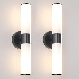 Black Wall Sconces Set of 2, Modern Sconces Wall Lighting, Bathroom Vanity Lights with Opal White Glass Shade, Vanity Sconce over Mirror, Wall Light Fixtures for Living Room Bedroom Hallway Stairs