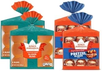 King's Hawaiian Ultimate Slider Variety Pack, 2 Packs of Original Slider Buns & 2 Packs of Pretzel Slider Buns, 9 Slider Buns per Pack (Pack of 4)