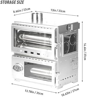 POMOLY Camping Tent Stove Oven Wood Stove, Baker Stainless Steel Wood Burning Stove for Hiking, Cooking, Heating (with Oven)