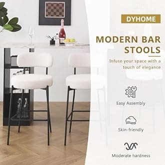 DYHOME Bar Stools Set of 6, White 28 Inches Boucle Counter Height Bar Stools with Back, Modern Upholstered Barstools with Back, Tall Barstools with Metal Legs for Kitchen Island