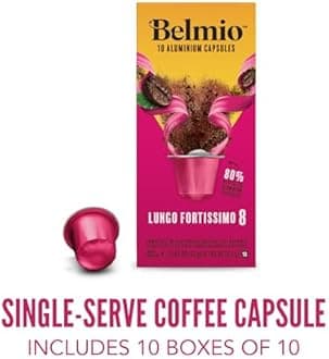Belmio Lungo Fortissimo Espresso Coffee Pods – Dark Roast – Bold & Full of Flavor - Nespresso Original Line Compatible – 10 Count (Pack of 10)