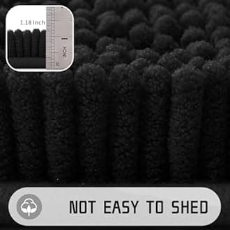 Yimobra Microfiber Luxury Chenille Bath Rug Mat, Soft Shaggy Bathroom Rugs, Super Absorbent and Thick Durable, Non-Slip, Machine Washable, Bath Mats for Bathroom, 24x17,Black