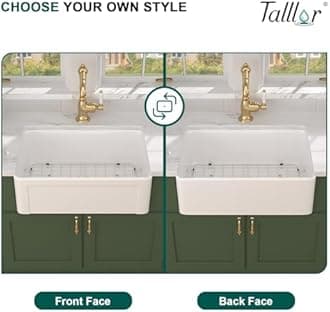Talllor 30" Reversible White Farmhouse Sink - Fireclay Apron Front Country Style 30x20 Ceramic Porcelain Single Bowl Farm Sinks For Kitchen, Undermount Installation #TLAC-0032