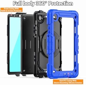 SEYMAC Case for Samsung Galaxy Tab A7 Lite 8.7" (SM-T220/ T225/ T227), Heavy Duty Full-Body Shockproof Protective Case with Screen Protector, Rotating Stand, Hand/Shoulder Strap, Blue