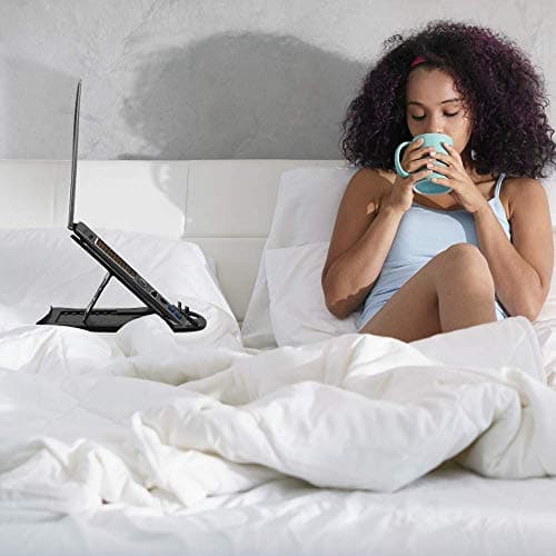 STRIFF Adjustable Laptop Stand macbook stand Patented Riser Ventilated Portable Foldable gaming laptop stand Compatible with MacBook Notebook Tablet Tray Desk Table Book with Free Phone Stand(White)