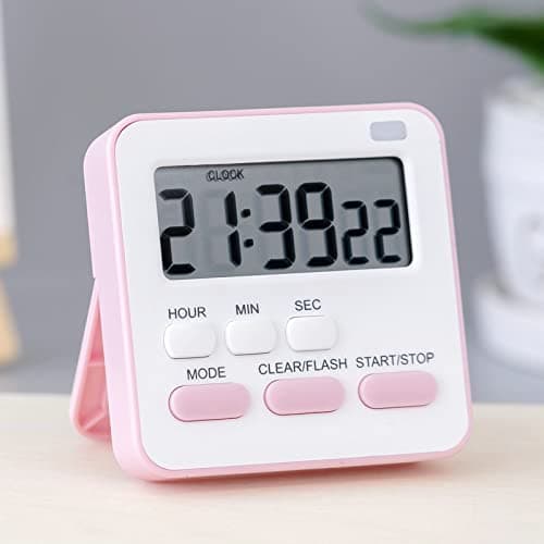 Wolpin Digital Kitchen Timer & Stopwatch | Large Display Countdown with Loud Alarm, Magnetic Stand & Hanging Hole | for Cooking, Baking, Study, Bathroom & Oven (Pink & White)