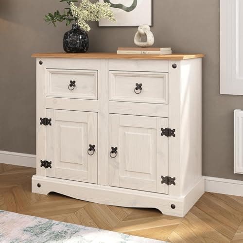 Corona Sideboard White 2 Door 2 Drawer Mexican Solid Pine Wood