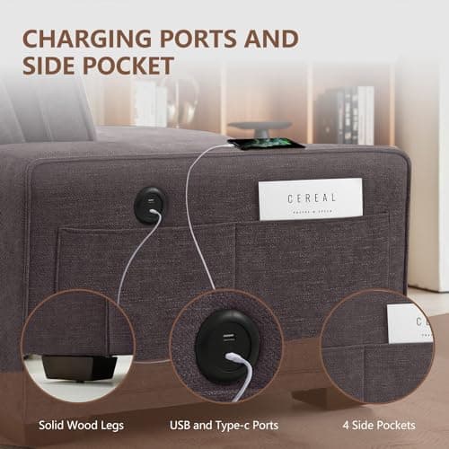 ASHOMELI 99“ Convertible Sectional Sofa,L Shaped Couch,Multi-Functional Reversible Sofa with USB and Type-C Charging Ports, Storage Space, Breathable Fabric (Dark Gray), SF92002