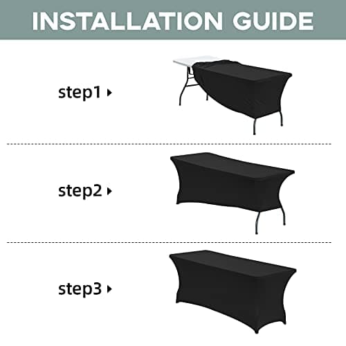 CWK 6FT Waterproof Stretch Spandex Table Cover for Rectangular Tables - Elastic Fitted Tablecloth for Folding Tables,Wrinkle Resistant Table Cloth for Parties, Weddings, Banquets & Events (Black)