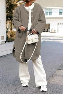 Aoang Women 2025 Winter Faux Fur Coats Fuzzy Fleece Open Front Outerwear Button Down Sherpa Long Jackets