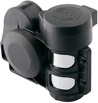 Black Universal Fit 12V 112dB(A) Vehicle Horn - 520/660Hz Frequency Range - Plastic Material - Compatible with Passenger Car, Truck, Bus